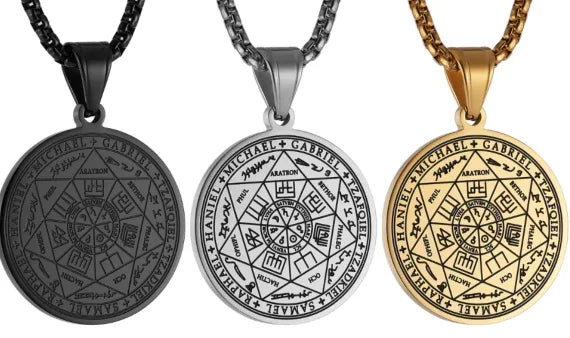 Vintage Titanium Seven Archangel's Seal Pendant - Amulet against evil eyes, curses, spells