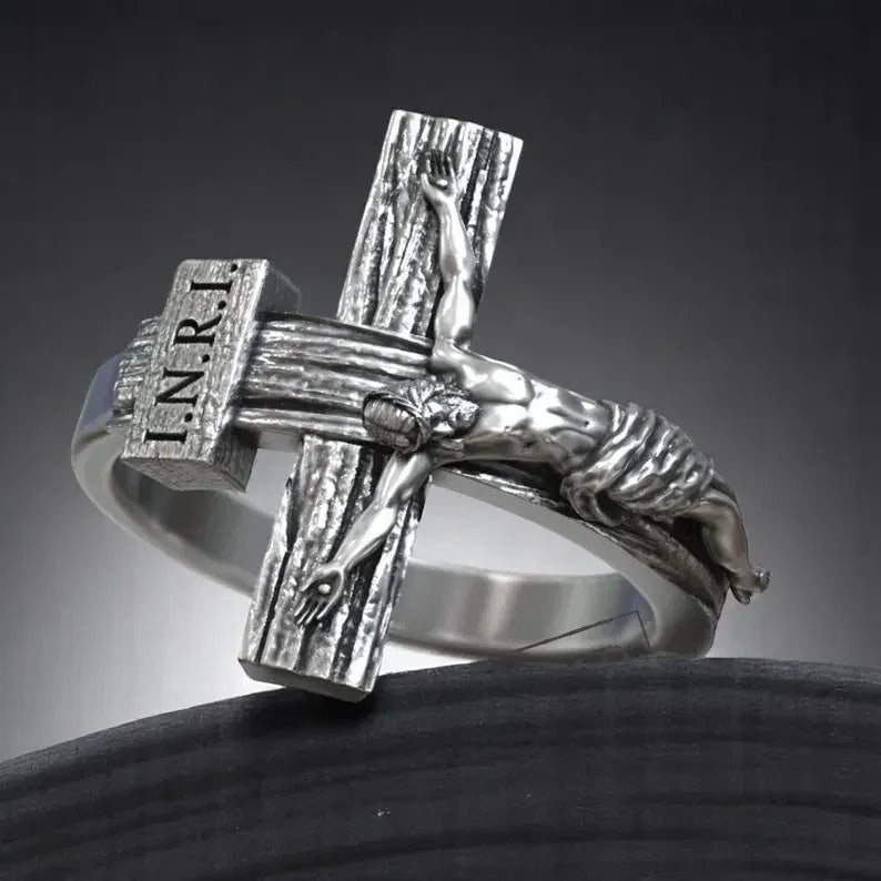 Crucifixion of Jesus S925K Silver Cross Ring