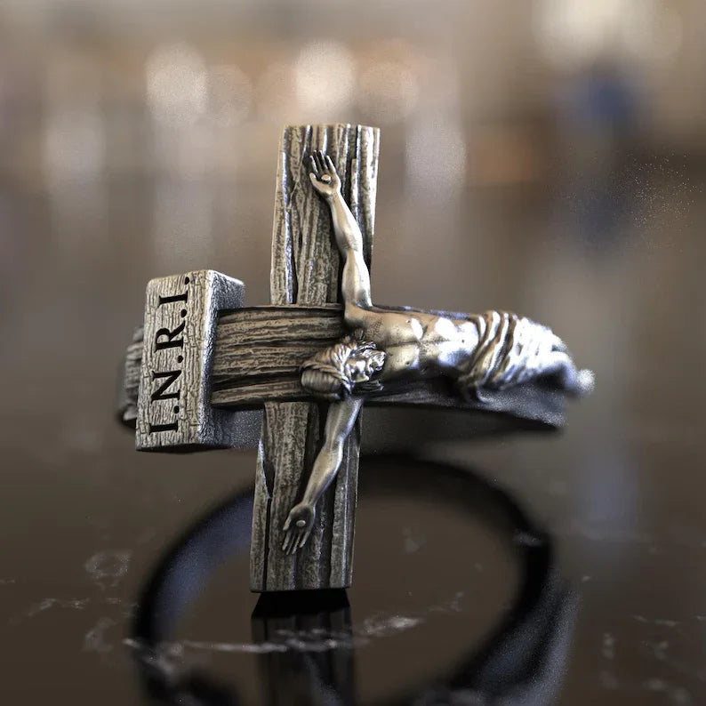 Crucifixion of Jesus S925K Silver Cross Ring