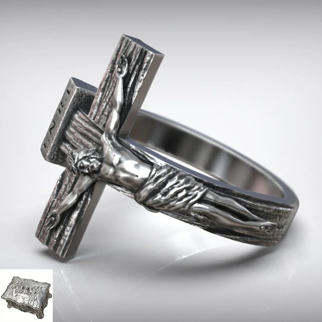 Crucifixion of Jesus S925K Silver Cross Ring