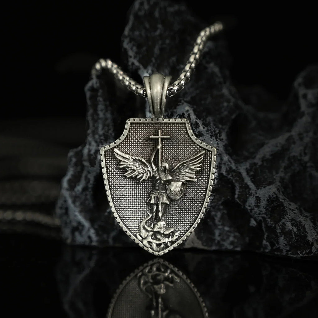 PURE TIN ST Michael's Archangel Necklace. Paratrooper Police Military Paramedic Grocers Mariners and military personnel Patron Saint Amulet