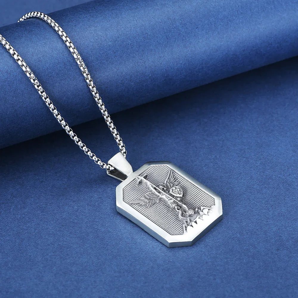 St.Michael Archangel Necklace guardian angel patron saint of paratroopers police military paramedics firemen Michael talisman protection