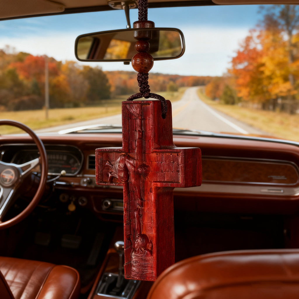 Wooden Savior Cross Necklace