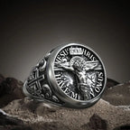 S925K Silver Jesus Crucifixion St. Benedict Medal Ring