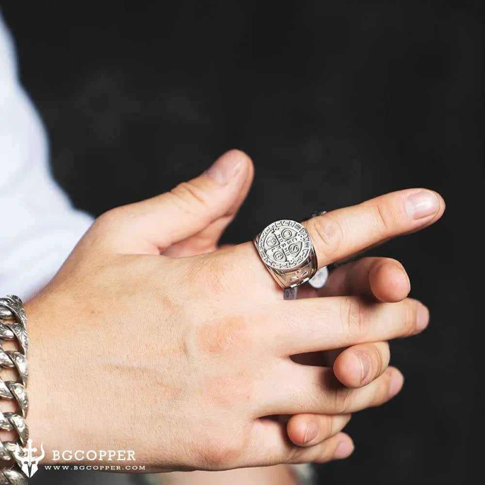 Saint Benedict Stainless Steel Cross Ring