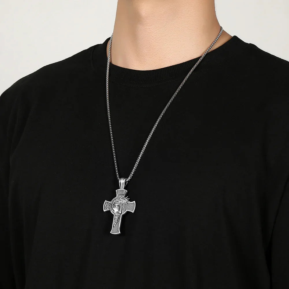 Sterling Pewter/S925K Silver Jesus Cross Necklace