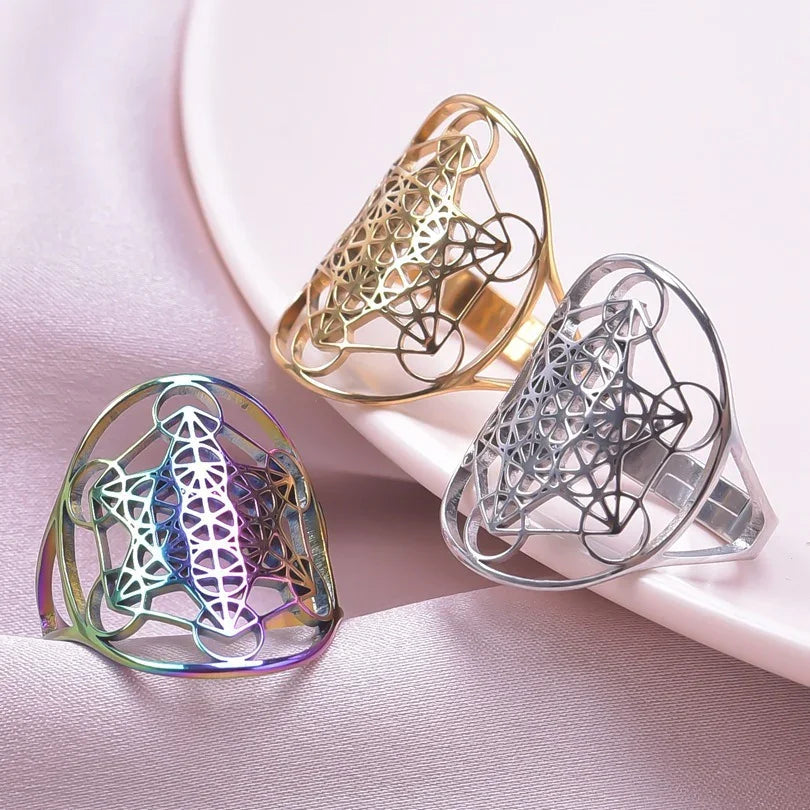 Metatron's Cube Ring Archangel Protection Women Ring Stainless Steel Jewelry