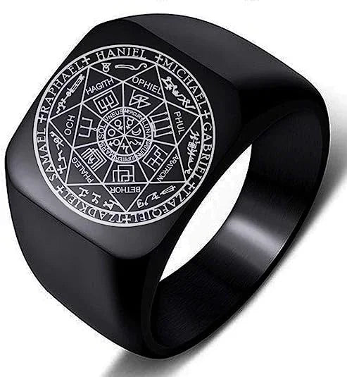 Seal of the Seven Archangels Stainless Steel Men's Trigger Finger Seal of Solomon