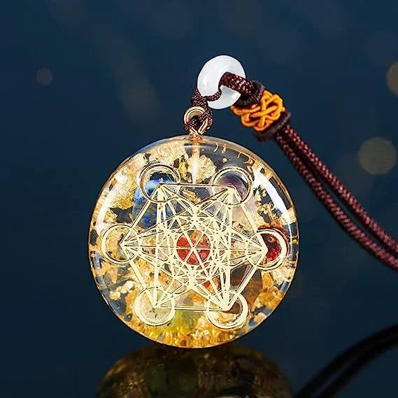 Natural Gemstone Charm Fashion Necklace Engrave Flower Of Life Multidimensional Metatron's Cube Pendant Reiki Heal Crystal Jewelry