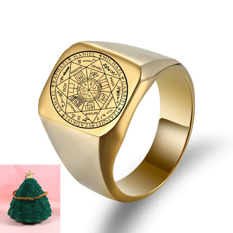Seal of the Seven Archangels Stainless Steel Men's Trigger Finger Seal of Solomon