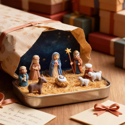 🔥Last Day 49% Off🎁Mini Christmas Nativity Set in a Tin Box🏆