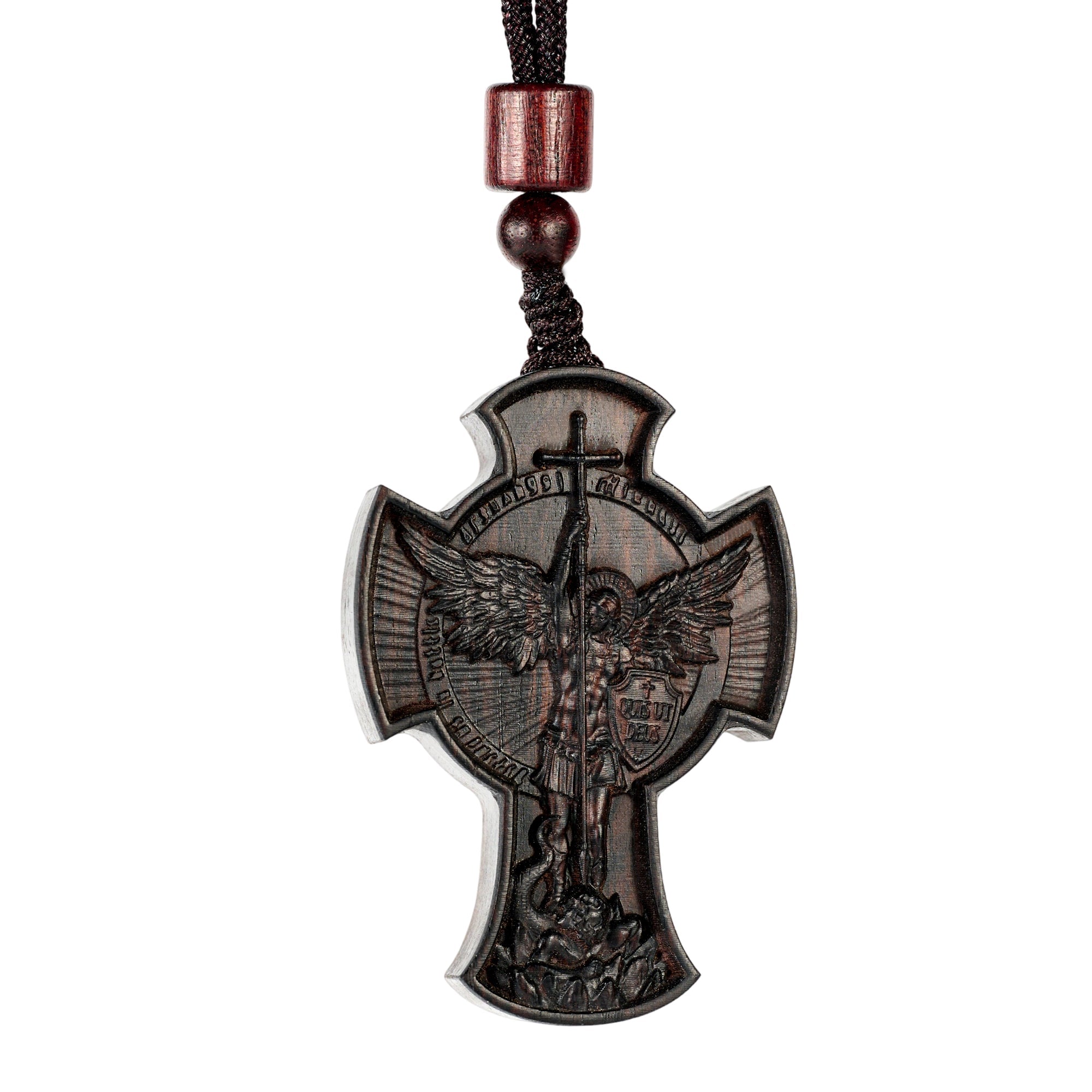 St. Michael the Archangel Wooden Cross Pendant