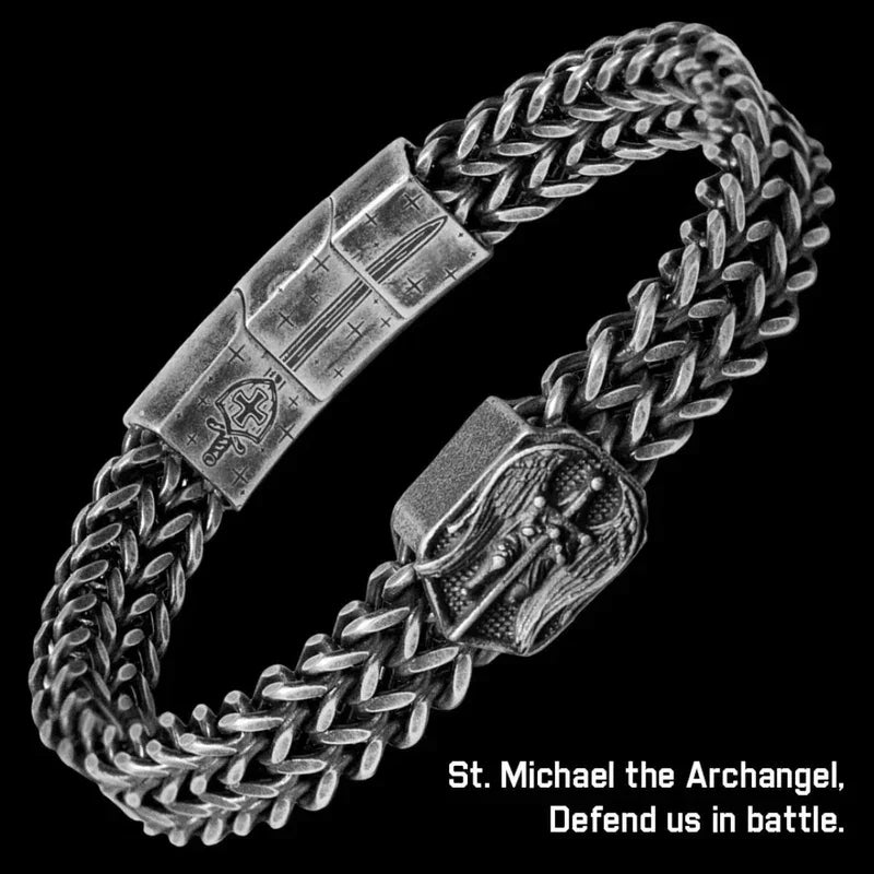 Archangel Michael Titanium Steel Bracelet S925K Silver Ring Set