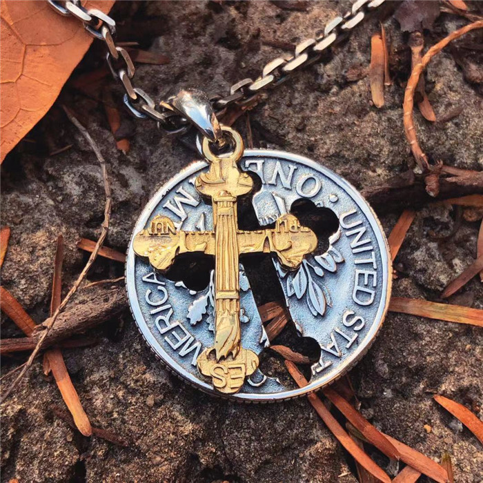 Stigmata Coin" Copper - Silver Plated Cross Necklace: Forging Faith into Retro Bloodlines