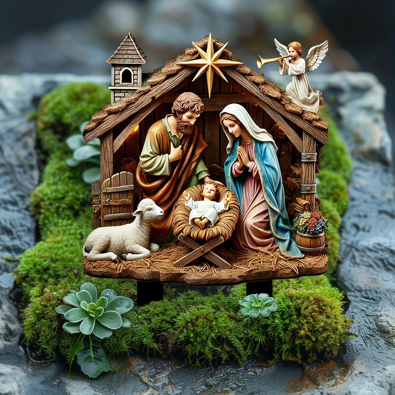 2D Acrylic Nativity Scene | Star of Bethlehem Christ Child Decoration