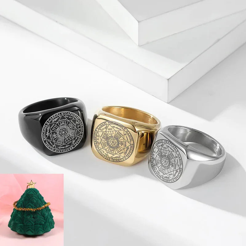 Seal of the Seven Archangels Stainless Steel Men's Trigger Finger Seal of Solomon