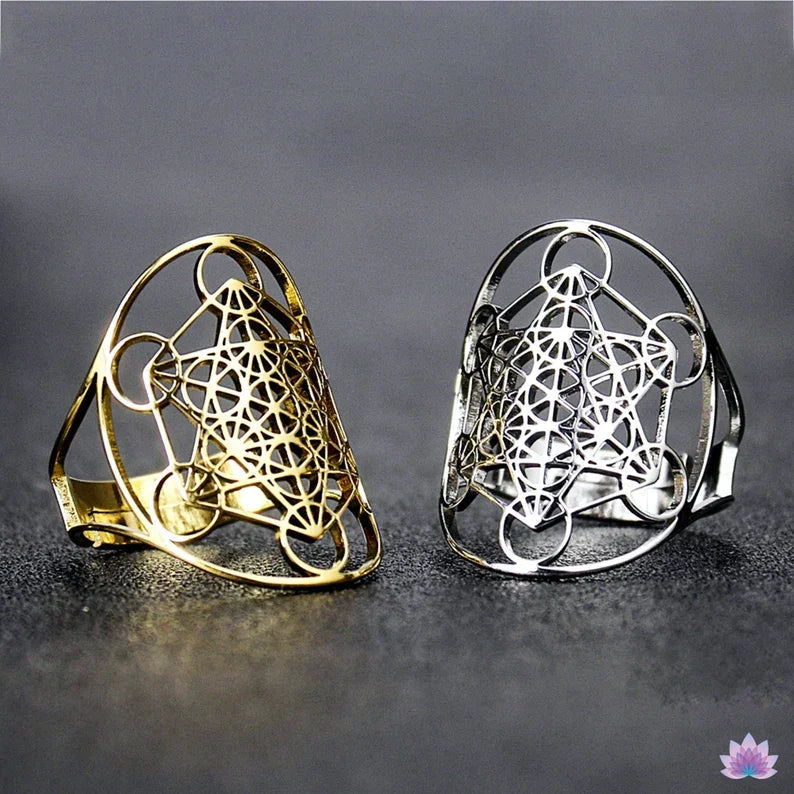 Metatron's Cube Ring Archangel Protection Women Ring Stainless Steel Jewelry