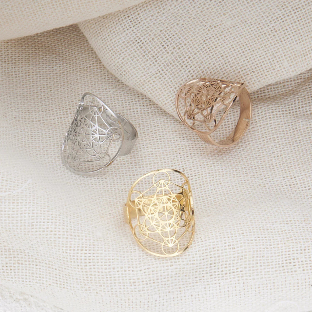 Metatron's Cube Ring Archangel Protection Women Ring Stainless Steel Jewelry