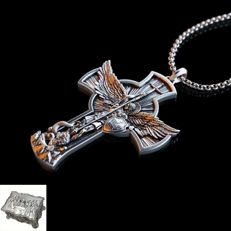 New titanium steel/S925K silver Archangel St. Michael necklace
