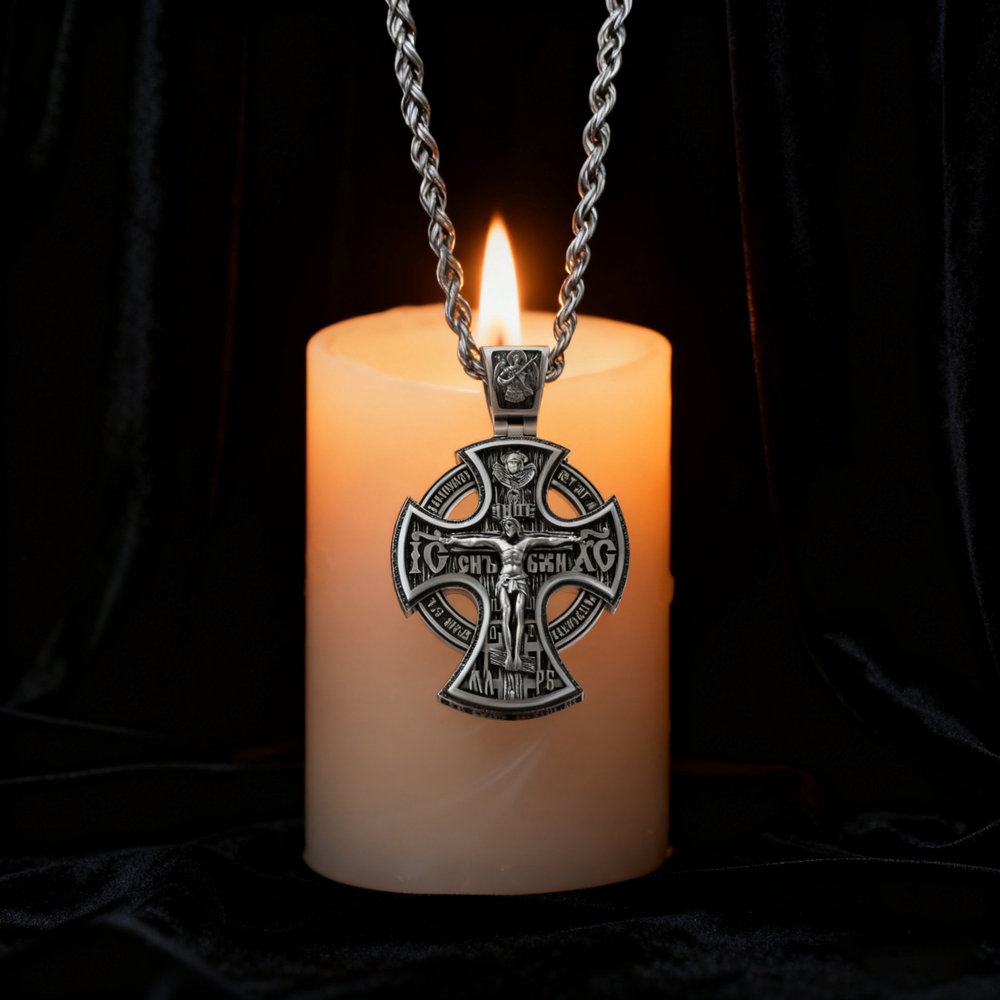 Double Sided 925 Sterling Silver Religious Pendant - Crucifixion of Christ & St. Michael Medal - Choose from 5 Chain Styles - Free Polishing Cloth