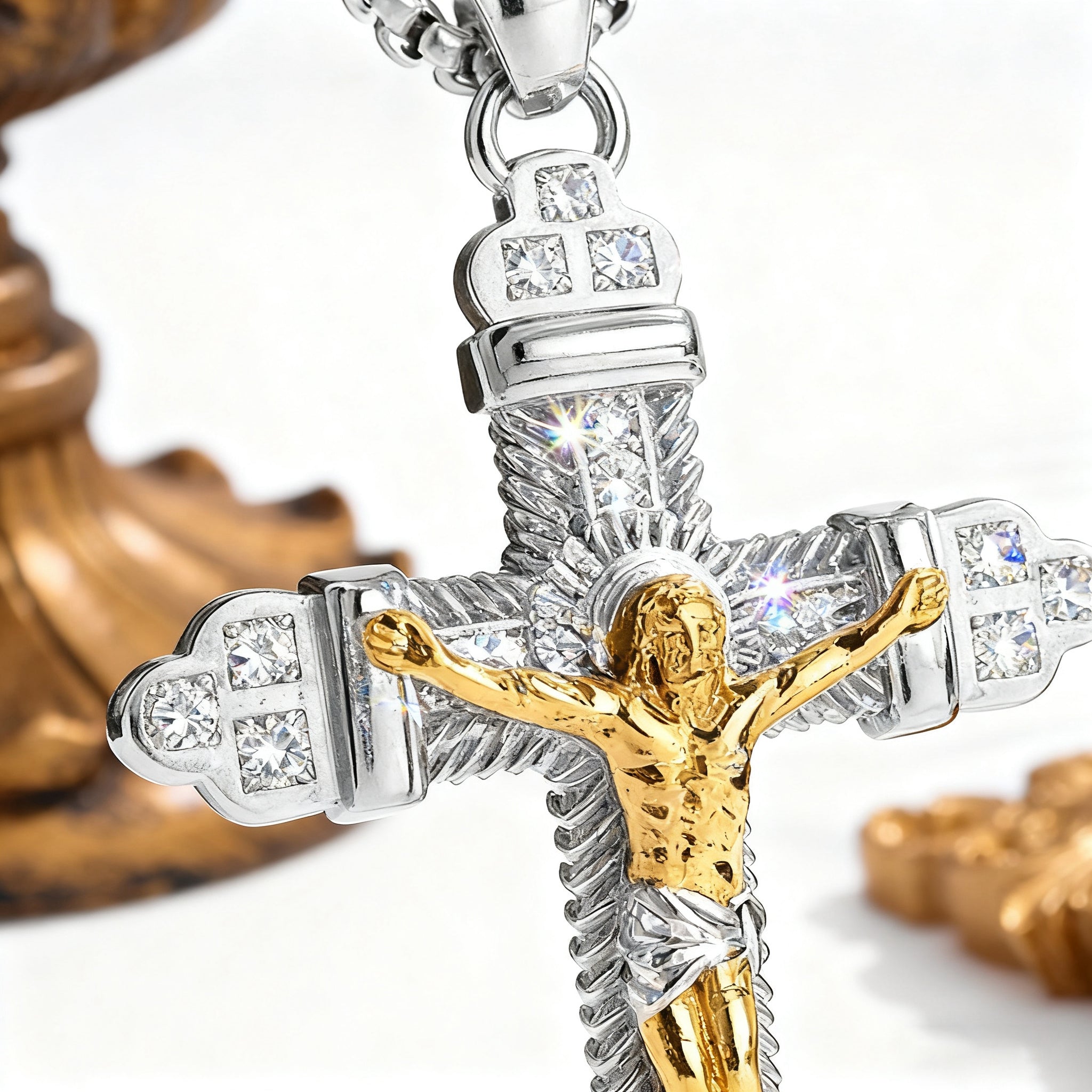 Titanium Steel Crucifix NecklacTitanium Steel Crucifix Necklace with Zircon | A Testament of Strength and Faithe with Zircon