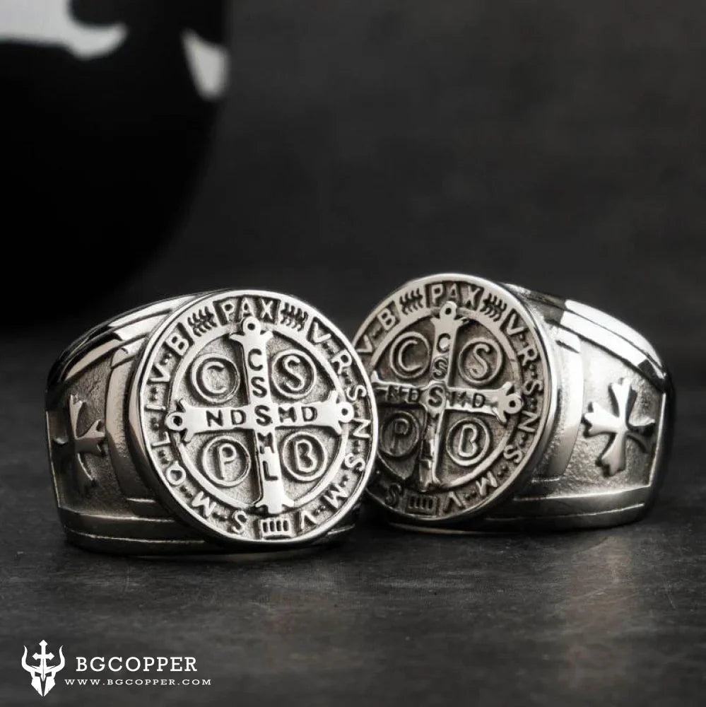 Saint Benedict Stainless Steel Cross Ring