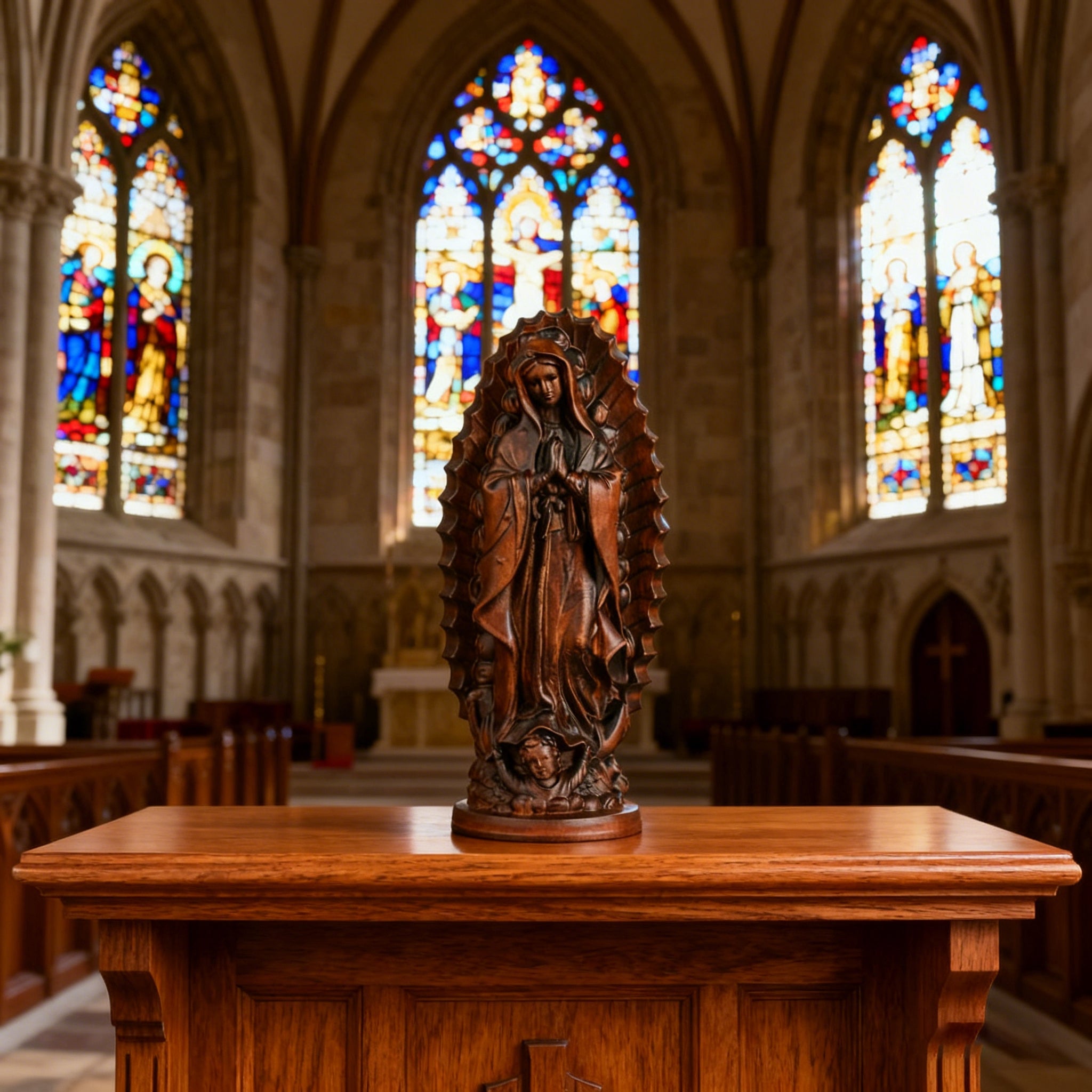 Our Lady of Guadalupe Round Wooden Tabletop Ornament