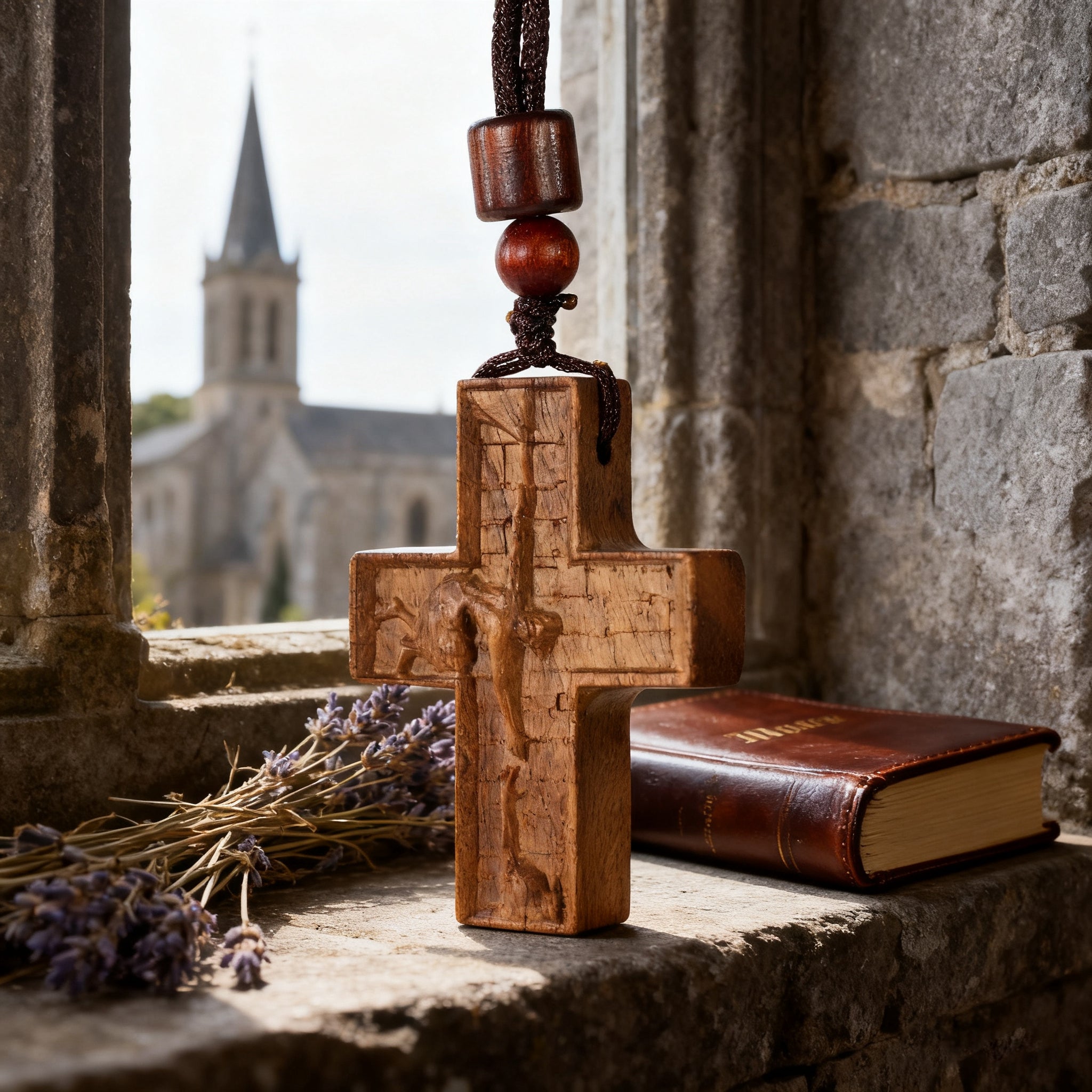 Wooden Savior Cross Necklace