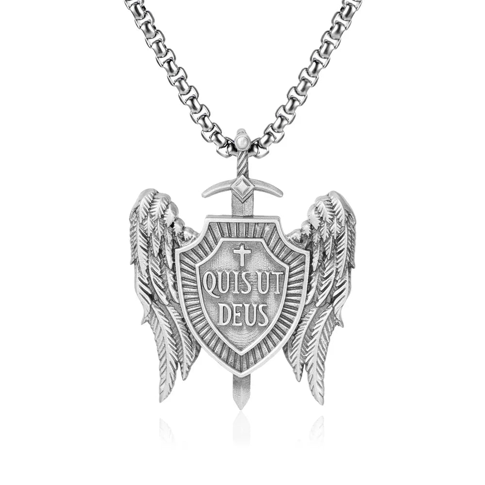 St Michael's Archangel Shield Necklace,The Patron Saint of Paratrooper Police Military Paramedic Fireman