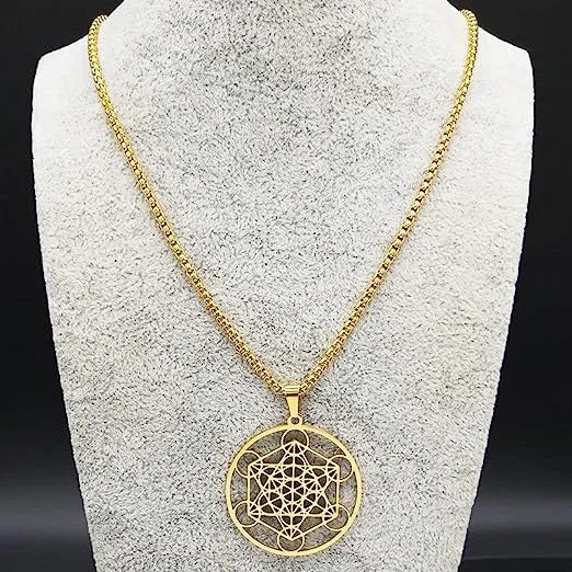 Stainless Steel Metatron's Cube Necklace Pendant Sacred Geometry Amulet Jewelry