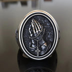 925K Sterling Silver Praying Hands Ring - Christian Symbol of Faith and Devotion