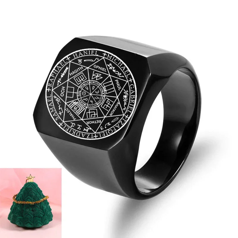 Seal of the Seven Archangels Stainless Steel Men's Trigger Finger Seal of Solomon