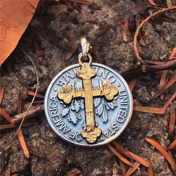 Stigmata Coin" Copper - Silver Plated Cross Necklace: Forging Faith into Retro Bloodlines