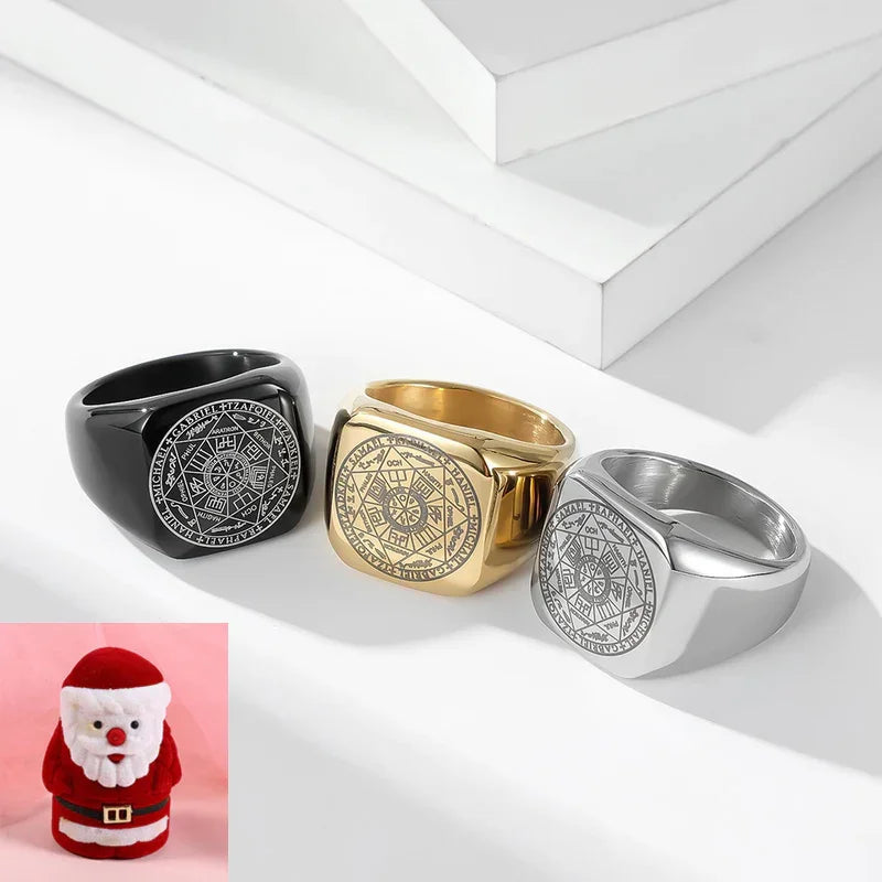 Seal of the Seven Archangels Stainless Steel Men's Trigger Finger Seal of Solomon