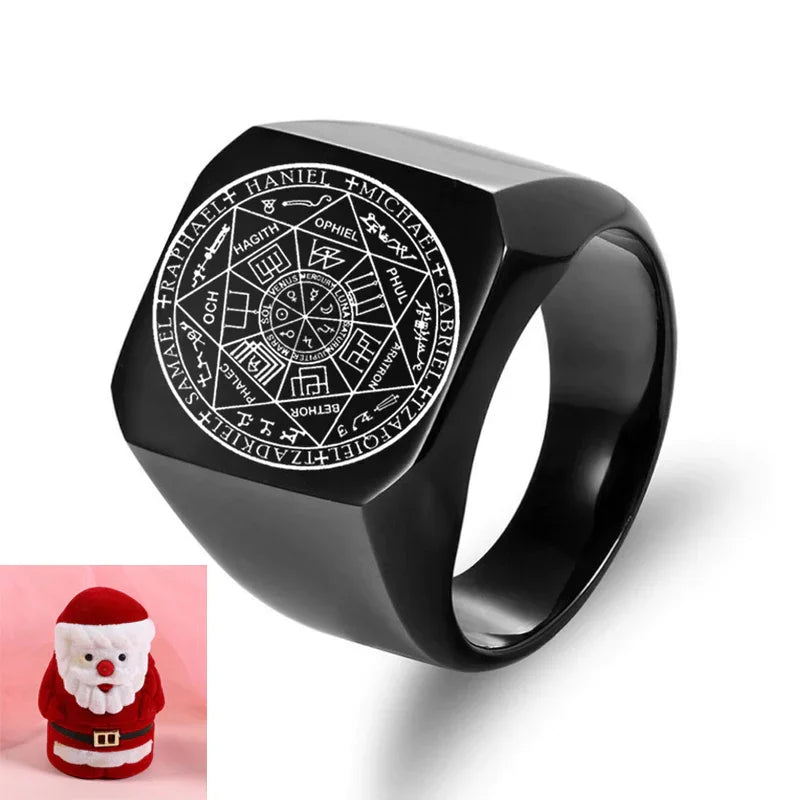 Seal of the Seven Archangels Stainless Steel Men's Trigger Finger Seal of Solomon