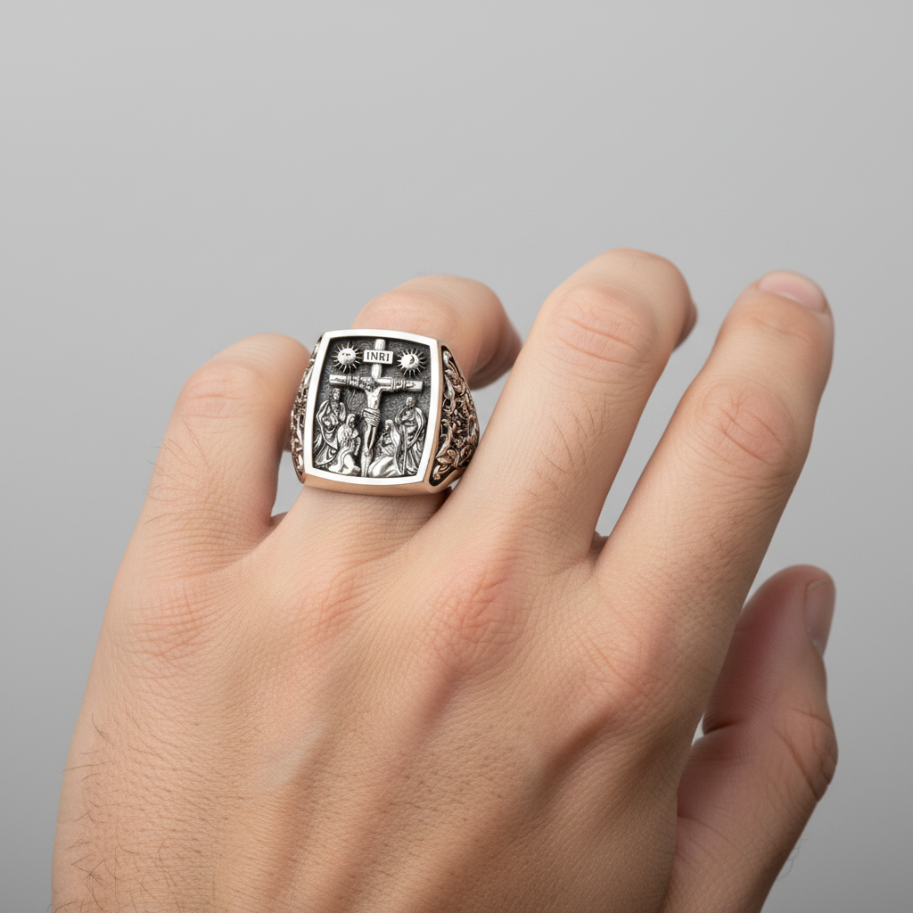 S925K Silver Handcrafted Jesus Crucifixion Scene Ring