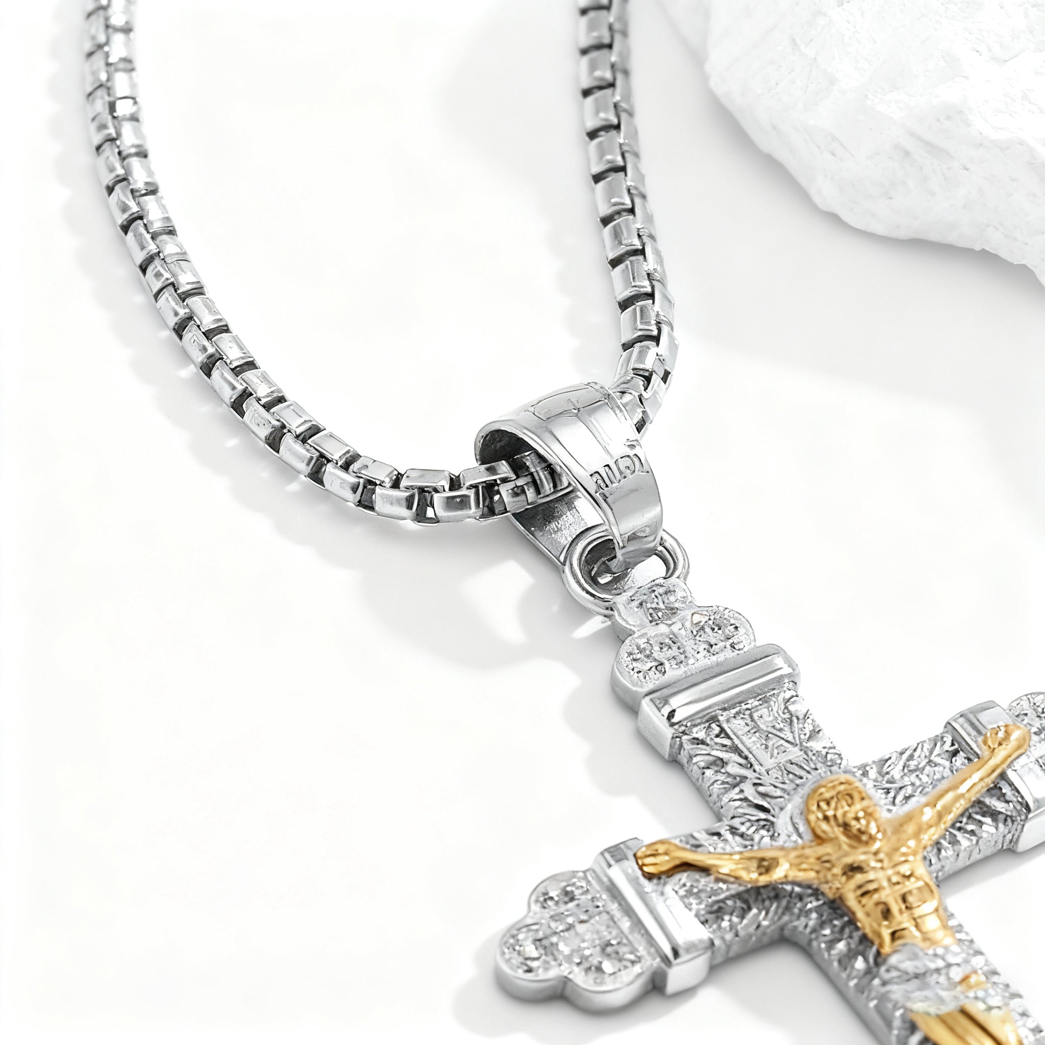 Titanium Steel Crucifix NecklacTitanium Steel Crucifix Necklace with Zircon | A Testament of Strength and Faithe with Zircon