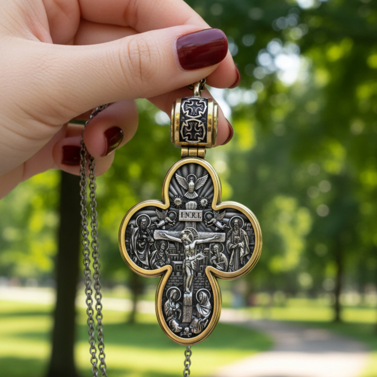 Handcrafted Double-Sided Redemption: Archangel Michael Guardian Cross Pendant