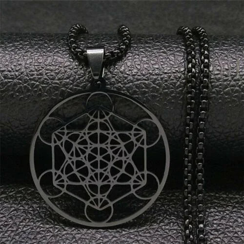Stainless Steel Metatron's Cube Necklace Pendant Sacred Geometry Amulet Jewelry