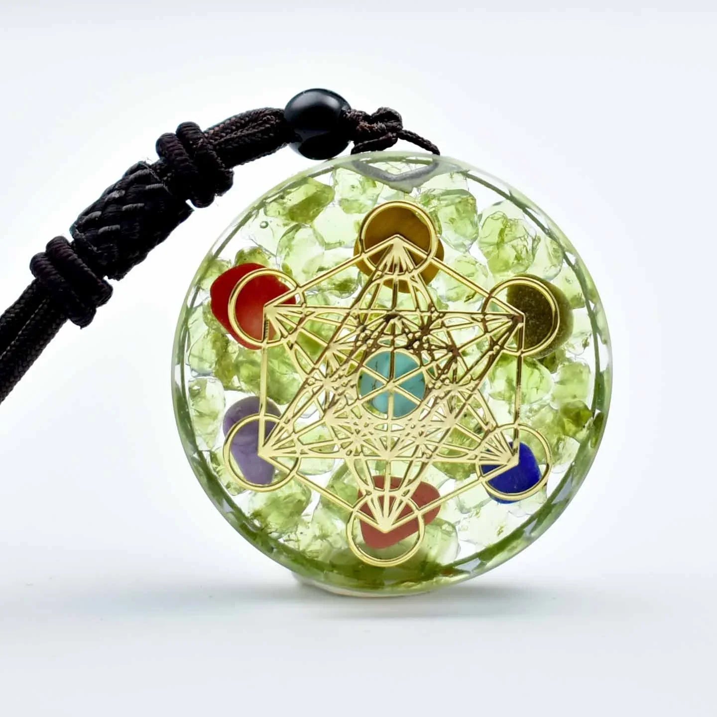Natural Gemstone Charm Fashion Necklace Engrave Flower Of Life Multidimensional Metatron's Cube Pendant Reiki Heal Crystal Jewelry