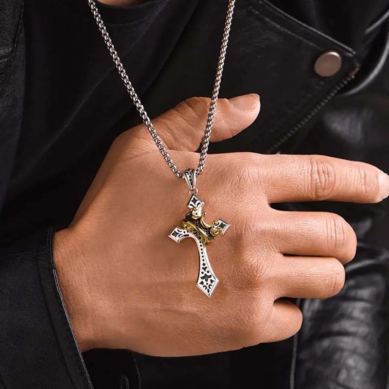 🔥Last Day 50% OFF✝️Men's Crown Cross Necklace💋