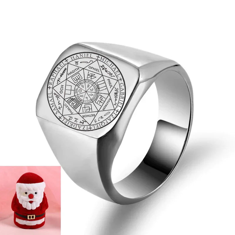 Seal of the Seven Archangels Stainless Steel Men's Trigger Finger Seal of Solomon