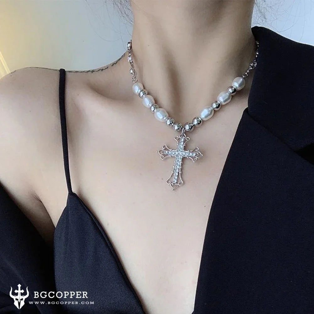 Women's Pearl Cross Necklace