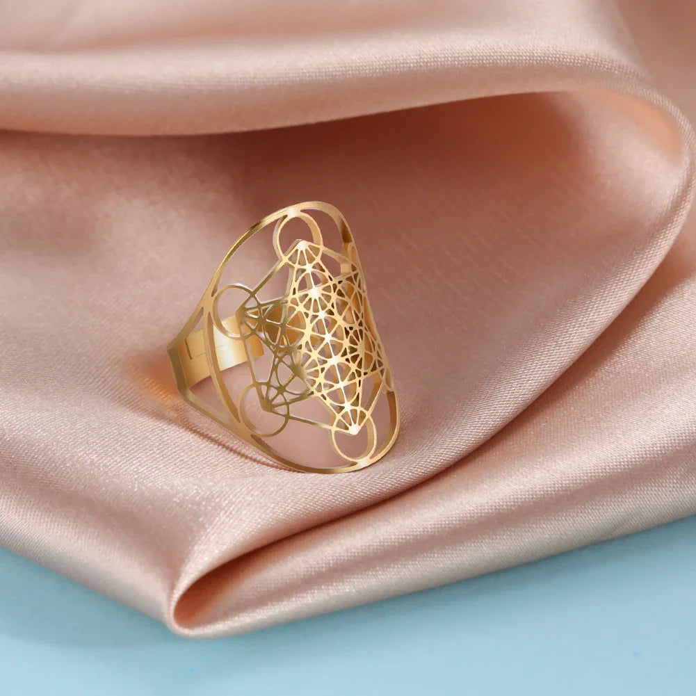 Metatron's Cube Ring Archangel Protection Women Ring Stainless Steel Jewelry