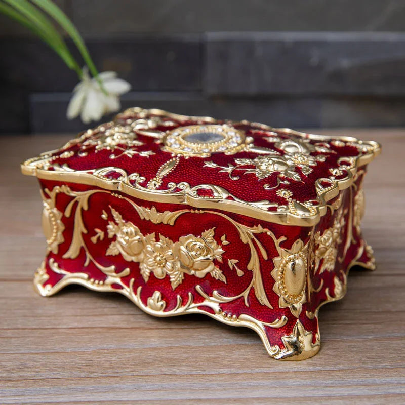European vintage rose pattern zinc alloy jewelry box desktop ornament