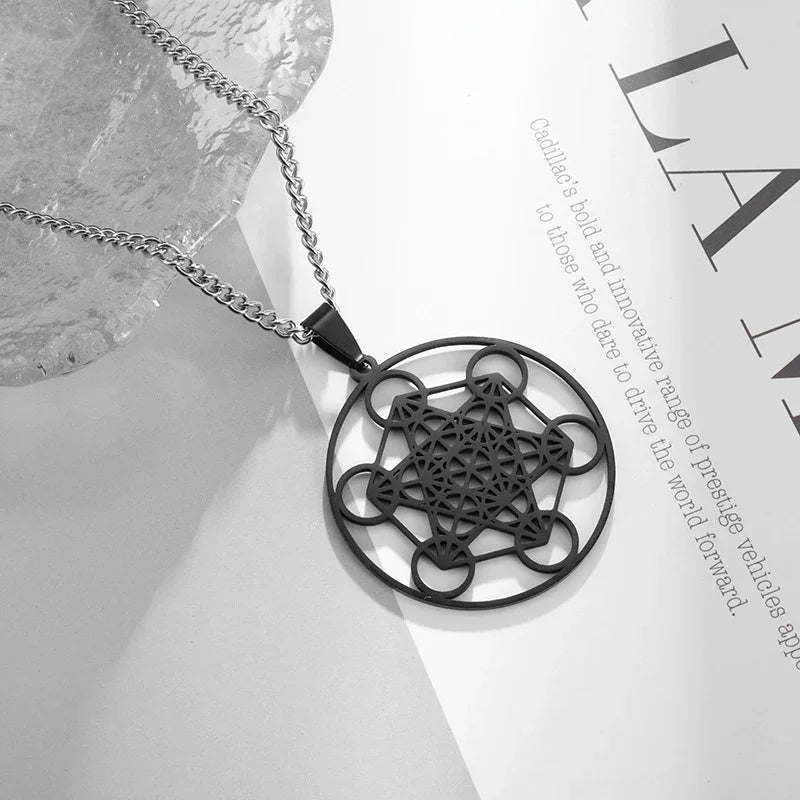 Stainless Steel Metatron's Cube Necklace Pendant Sacred Geometry Amulet Jewelry