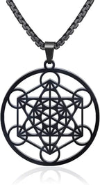 Stainless Steel Metatron's Cube Necklace Pendant Sacred Geometry Amulet Jewelry