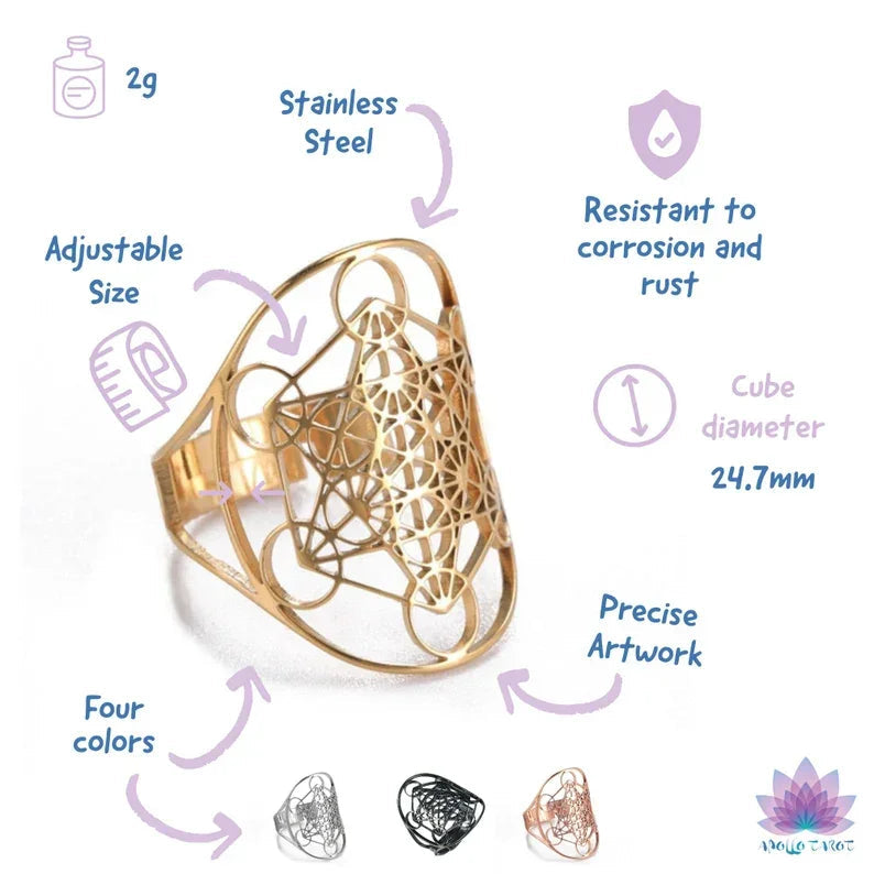Metatron's Cube Ring Archangel Protection Women Ring Stainless Steel Jewelry