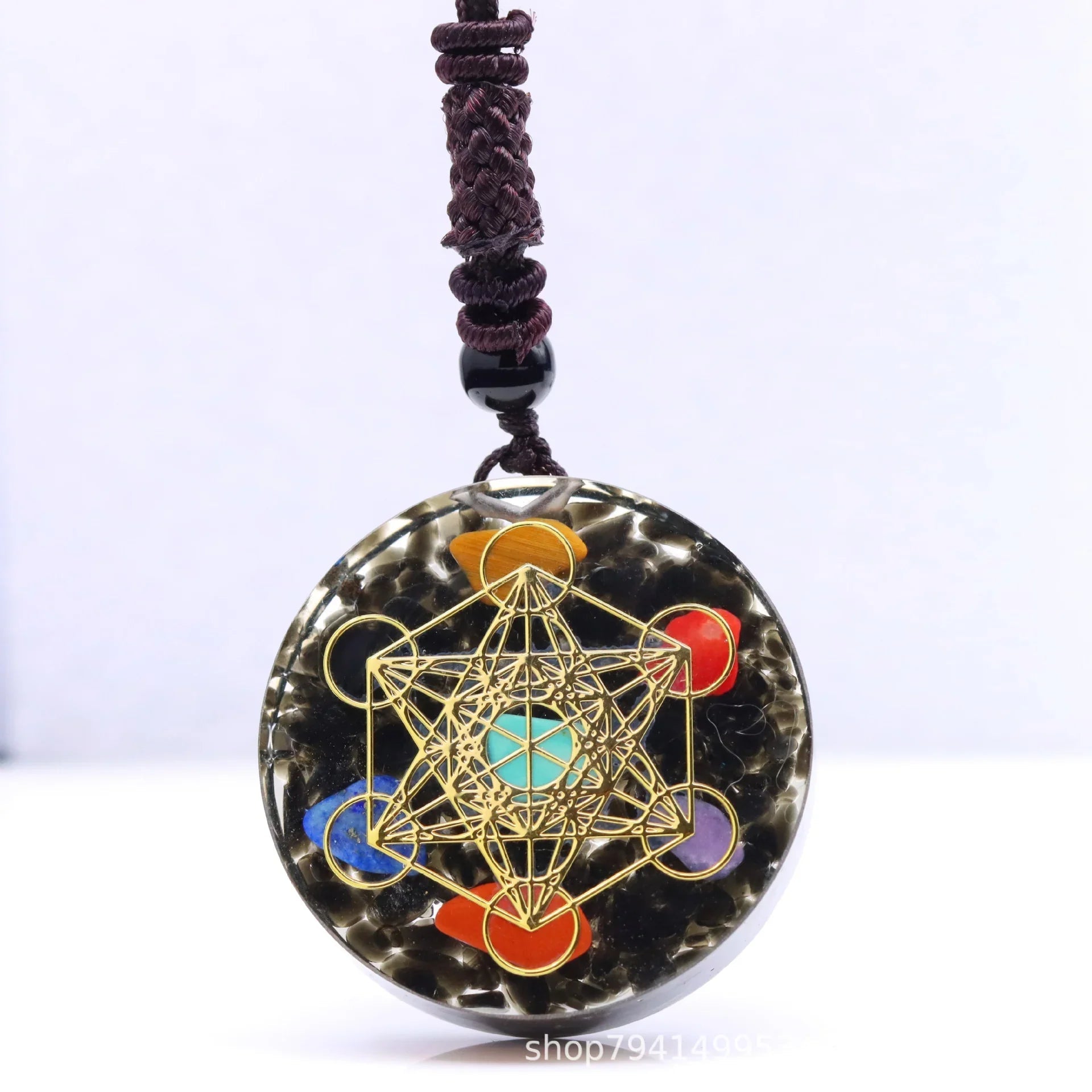 Natural Gemstone Charm Fashion Necklace Engrave Flower Of Life Multidimensional Metatron's Cube Pendant Reiki Heal Crystal Jewelry