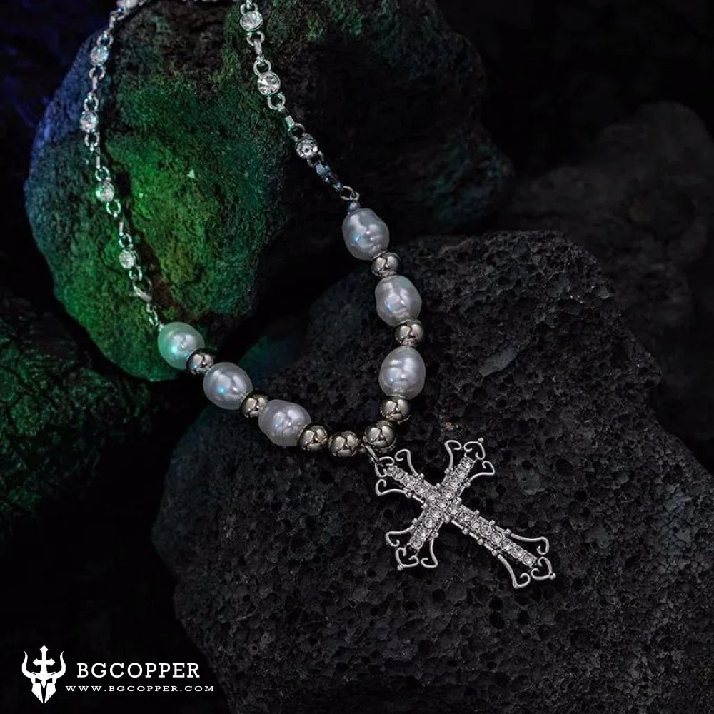 Women's Pearl Cross Necklace